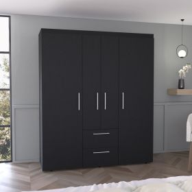 Bariloche Wardrobe, Multi-Section Storage with Hanging Rods, Shelves, and 2 Drawers