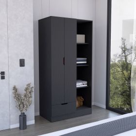 Memphis Wardrobe Armoire with 4-Tier Storage Shelves and 1 Drawer Black