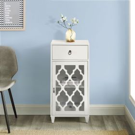 White Side Table with Drawer and Door
