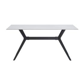 Modern Contemporary Dining Table 1pc Sintered Stone Tabletop Marble-Look Black Metal Legs Kitchen Dining Furniture