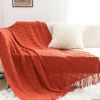 SOGA Red Diamond Pattern Knitted Throw Blanket  with Tassels