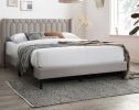 Modern Eye-Catching 1pc Queen Size Bed Light Brown Burlap Fabric Unique Diamond Design Headboard Bedframe