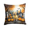 Yellow Labrador Retriever Spooky Halloween Throw Pillow Machine Washable, Indoor Outdoor Decorative Pillow for Couch, Bed or Patio, 18Hx18W