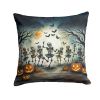 Dancing Skeletons Spooky Halloween Throw Pillow Machine Washable, Indoor Outdoor Decorative Pillow for Couch, Bed or Patio, 18Hx18W