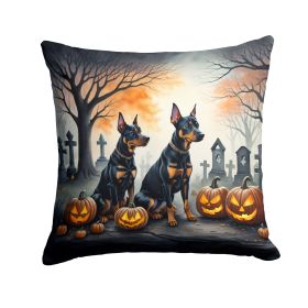 Doberman Pinscher Spooky Halloween Throw Pillow Machine Washable, Indoor Outdoor Decorative Pillow for Couch, Bed or Patio, 18Hx18W