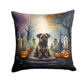 Border Terrier Spooky Halloween Throw Pillow Machine Washable, Indoor Outdoor Decorative Pillow for Couch, Bed or Patio, 18Hx18W