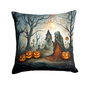 The Weeping Woman Spooky Halloween Throw Pillow Machine Washable, Indoor Outdoor Decorative Pillow for Couch, Bed or Patio, 18Hx18W