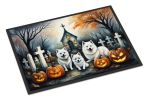 NEW American Eskimo Spooky Halloween Doormat Front Door Mat Indoor Outdoor Rugs for Entryway, Non Slip Washable Low Pile, 18H X 27W