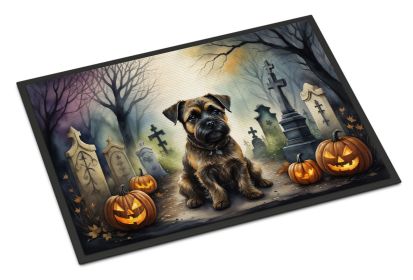 NEW Border Terrier Spooky Halloween Doormat Front Door Mat Indoor Outdoor Rugs for Entryway, Non Slip Washable Low Pile, 18H X 27W