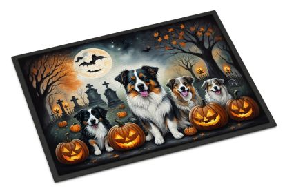 NEW Australian Shepherd Spooky Halloween Doormat Front Door Mat Indoor Outdoor Rugs for Entryway, Non Slip Washable Low Pile, 18H X 27W