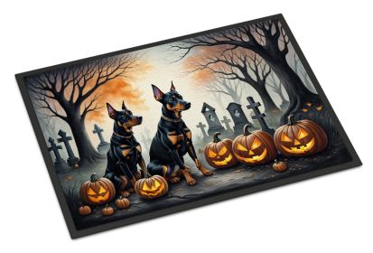 NEW Doberman Pinscher Spooky Halloween Doormat Front Door Mat Indoor Outdoor Rugs for Entryway, Non Slip Washable Low Pile, 18H X 27W