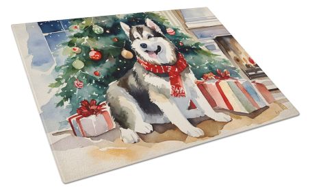 NEW Alaskan Malamute Cozy Christmas Glass Cutting Board Decorative Tempered Glass Kitchen Cutting and Serving Board Large Size Chopping Board