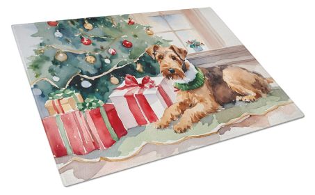 NEW Airedale Terrier Cozy Christmas Glass Cutting Board Decorative Tempered Glass Kitchen Cutting and Serving Board Large Size Chopping Board