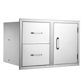Outdoor Kitchen Door Drawer Combo 32.5" W x 21.6" H x 20.5''D, Access Door/Double Drawers with Paper Towel Rack