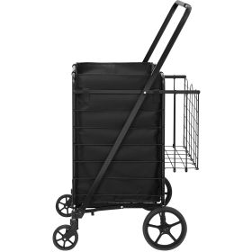 Folding Shopping Cart with Removable Waterproof Liner, 210LBS Large Capacity Jumbo Grocery Cart with Dual Basket, 360Ã‚Â° Swivel Wheels
