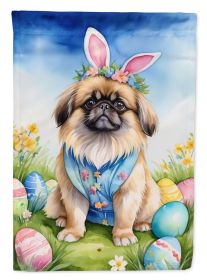 Pekingese Easter Egg Hunt House Flag Large Porch Sleeve Pole Decorative Outside Yard Banner Artwork Wall Hanging, Polyester, House Size, Multicolor