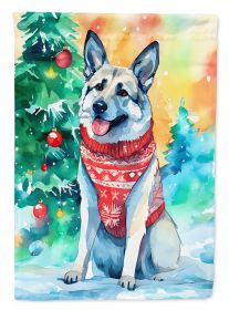 Norwegian Elkhound Christmas House Flag Large Porch Sleeve Pole Decorative Outside Yard Banner Artwork Wall Hanging, Polyester, House Size, Multicolor