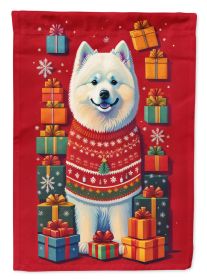 Samoyed Holiday Christmas House Flag Large Porch Sleeve Pole Decorative Outside Yard Banner Artwork Wall Hanging, Polyester, House Size, Multicolor