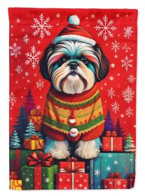 Shih Tzu Holiday Christmas House Flag Large Porch Sleeve Pole Decorative Outside Yard Banner Artwork Wall Hanging, Polyester, House Size, Multicolor
