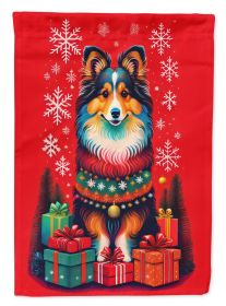 Sheltie Holiday Christmas House Flag Large Porch Sleeve Pole Decorative Outside Yard Banner Artwork Wall Hanging, Polyester, House Size, Multicolor