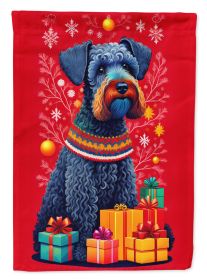 Kerry Blue Terrier Holiday Christmas House Flag Large Porch Sleeve Pole Decorative Outside Yard Banner Artwork Wall Hanging, Polyester, House Size, Mu