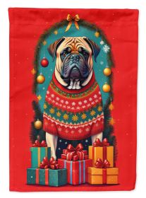 Mastiff Holiday Christmas House Flag Large Porch Sleeve Pole Decorative Outside Yard Banner Artwork Wall Hanging, Polyester, House Size, Multicolor
