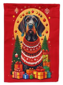 German Wirehaired Pointer Holiday Christmas House Flag Large Porch Sleeve Pole Decorative Outside Yard Banner Artwork Wall Hanging, Polyester, House S