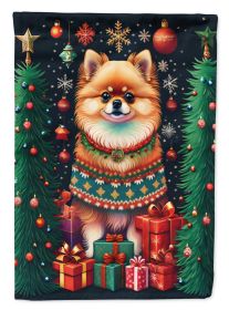Pomeranian Holiday Christmas House Flag Large Porch Sleeve Pole Decorative Outside Yard Banner Artwork Wall Hanging, Polyester, House Size, Multicolor