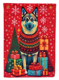 Norwegian Elkhound Holiday Christmas House Flag Large Porch Sleeve Pole Decorative Outside Yard Banner Artwork Wall Hanging, Polyester, House Size, Mu