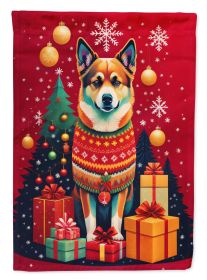 Norwegian Buhund Holiday Christmas House Flag Large Porch Sleeve Pole Decorative Outside Yard Banner Artwork Wall Hanging, Polyester, House Size, Mult