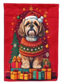 Lhasa Apso Holiday Christmas House Flag Large Porch Sleeve Pole Decorative Outside Yard Banner Artwork Wall Hanging, Polyester, House Size, Multicolor