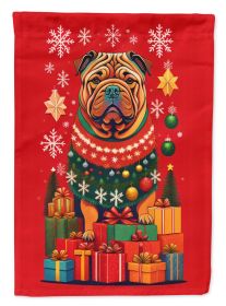 Shar Pei Holiday Christmas House Flag Large Porch Sleeve Pole Decorative Outside Yard Banner Artwork Wall Hanging, Polyester, House Size, Multicolor