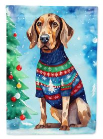 Coonhound Christmas House Flag Large Porch Sleeve Pole Decorative Outside Yard Banner Artwork Wall Hanging, Polyester, House Size, Multicolor