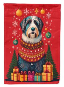 Bearded Collie Holiday Christmas House Flag Large Porch Sleeve Pole Decorative Outside Yard Banner Artwork Wall Hanging, Polyester, House Size, Multic