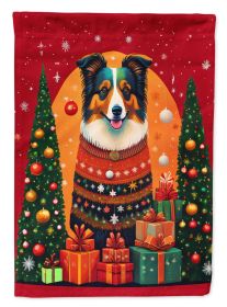 Collie Holiday Christmas House Flag Large Porch Sleeve Pole Decorative Outside Yard Banner Artwork Wall Hanging, Polyester, House Size, Multicolor