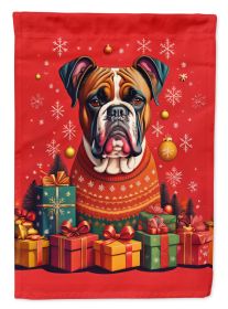 Fawn Boxer Holiday Christmas House Flag Large Porch Sleeve Pole Decorative Outside Yard Banner Artwork Wall Hanging, Polyester, House Size, Multicolor
