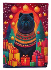 Black Chow Chow Holiday Christmas House Flag Large Porch Sleeve Pole Decorative Outside Yard Banner Artwork Wall Hanging, Polyester, House Size, Multi