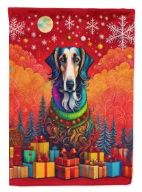 Borzoi Russian Wolfhound Holiday Christmas House Flag Large Porch Sleeve Pole Decorative Outside Yard Banner Artwork Wall Hanging, Polyester, House Si