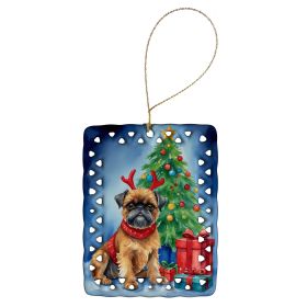 Brussels Griffon Christmas Reindeer Porcelain Ornament Christmas Tree Hanging Decorations for Home Christmas Holiday, Rectangle, Gift, Multicolor