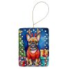 French Bulldog Christmas Reindeer Porcelain Ornament Christmas Tree Hanging Decorations for Home Christmas Holiday, Rectangle, Gift, Multicolor