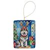 Alaskan Malamute Christmas Reindeer Porcelain Ornament Christmas Tree Hanging Decorations for Home Christmas Holiday, Rectangle, Gift, Multicolor