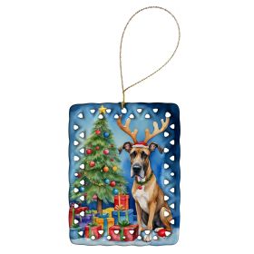 Great Dane Christmas Reindeer Porcelain Ornament Christmas Tree Hanging Decorations for Home Christmas Holiday, Rectangle, Gift, Multicolor
