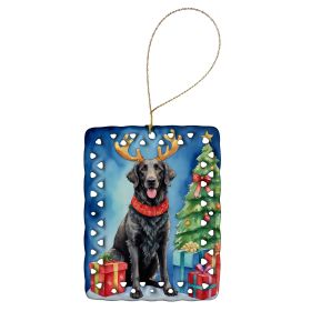 Curly-Coated Retriever Christmas Reindeer Porcelain Ornament Christmas Tree Hanging Decorations for Home Christmas Holiday, Rectangle, Gift