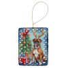 Boxer Christmas Reindeer Porcelain Ornament Christmas Tree Hanging Decorations for Home Christmas Holiday, Rectangle, Gift, Multicolor