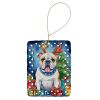 White English Bulldog Christmas Reindeer Porcelain Ornament Christmas Tree Hanging Decorations for Home Christmas Holiday, Rectangle, Gift, Multicolor