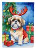 Shih Tzu Christmas Reindeer House Flag Large Porch Sleeve Pole Decorative Outside Yard Banner Artwork Wall Hanging, Polyester, House Size, Multicolor