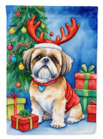 Shih Tzu Christmas Reindeer House Flag Large Porch Sleeve Pole Decorative Outside Yard Banner Artwork Wall Hanging, Polyester, House Size, Multicolor