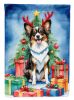 Papillon Christmas Reindeer House Flag Large Porch Sleeve Pole Decorative Outside Yard Banner Artwork Wall Hanging, Polyester, House Size, Multicolor