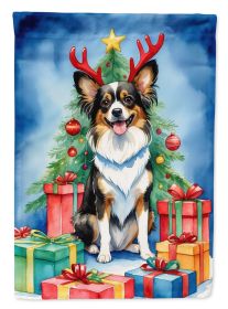 Papillon Christmas Reindeer House Flag Large Porch Sleeve Pole Decorative Outside Yard Banner Artwork Wall Hanging, Polyester, House Size, Multicolor