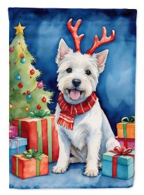 Westie Christmas Reindeer House Flag Large Porch Sleeve Pole Decorative Outside Yard Banner Artwork Wall Hanging, Polyester, House Size, Multicolor
